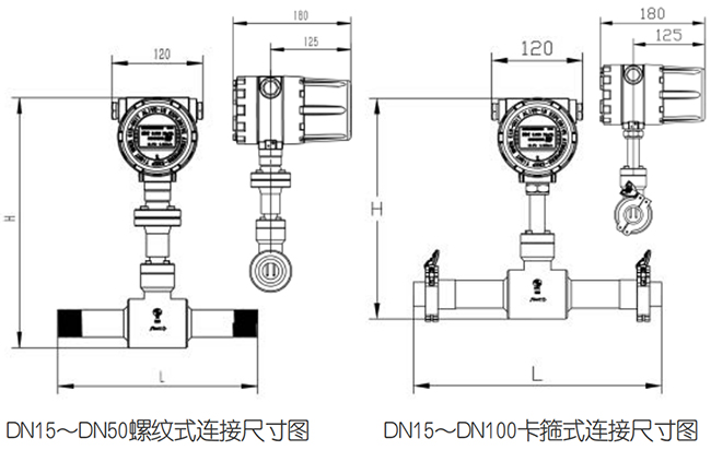 管道式氫氣流量計尺寸圖一